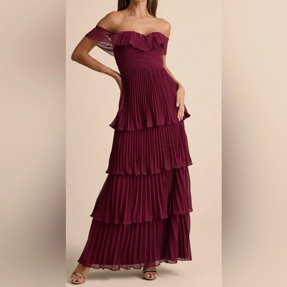 Lulus Tiered Ruffle Midi Dress Burgundy XL Wedding Guest Bridesmaid Formal Party - Picture 8 of 9